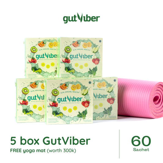 GutViber | Minuman Serat | Fiber Drink | Detox Rasa Sayur dan Buah - Isi 5 box (FREE YOGA MAT)